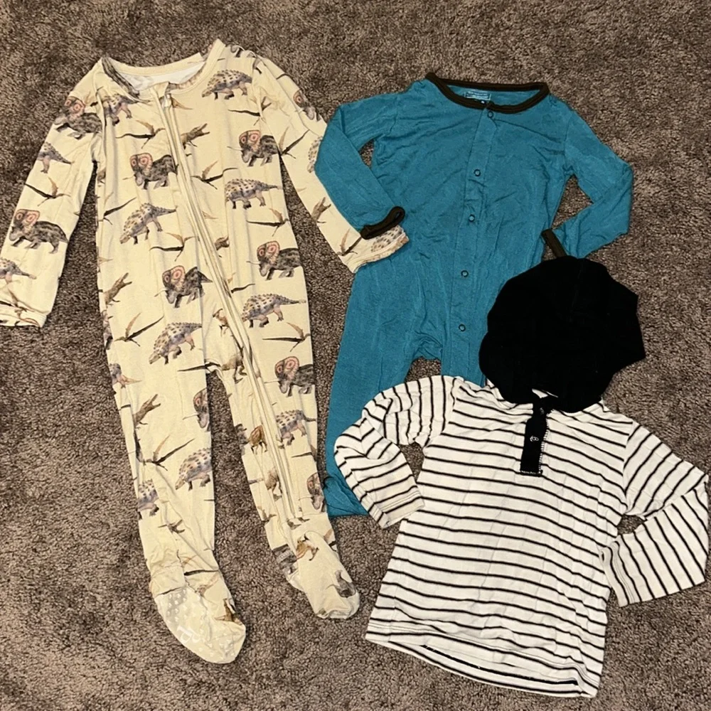 Babyboy 18/24m posh peanut & kickee pants bamboo footie romper top bundle